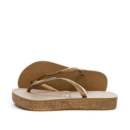 Tongs Marron/Doré Femme Havaianas Slim Platform Sparkle