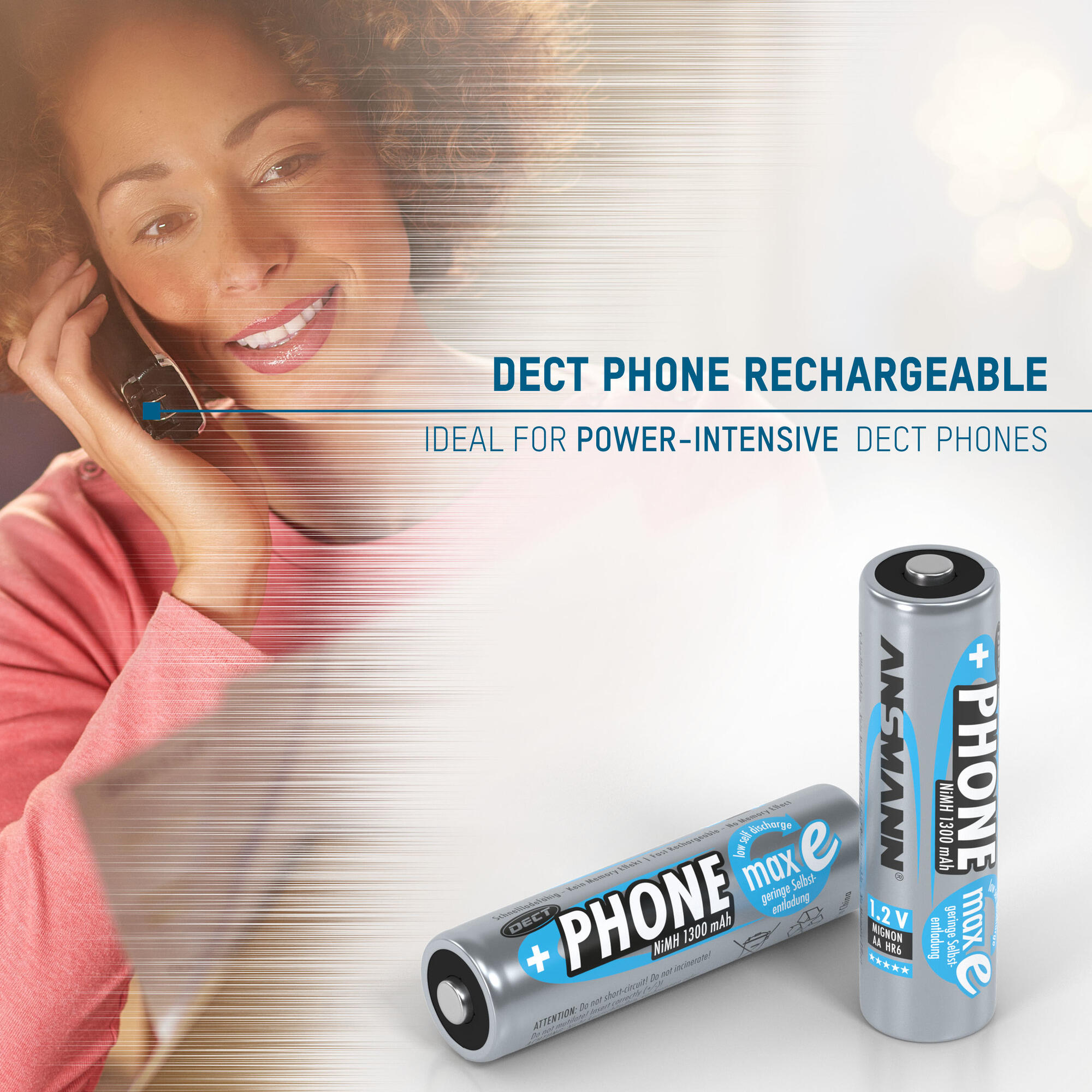 ANSMANN Akku AA Mignon 1300mAh 1,2V, 4 Stück, wiederaufladbar für Telefon DECT 4/7