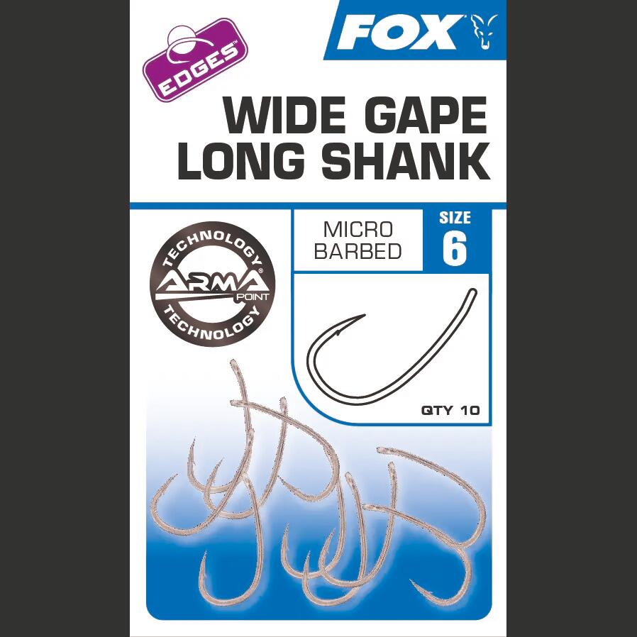 Confezione da 10 ganci Fox Edges Supe Wide Gape Long Shank 2/4