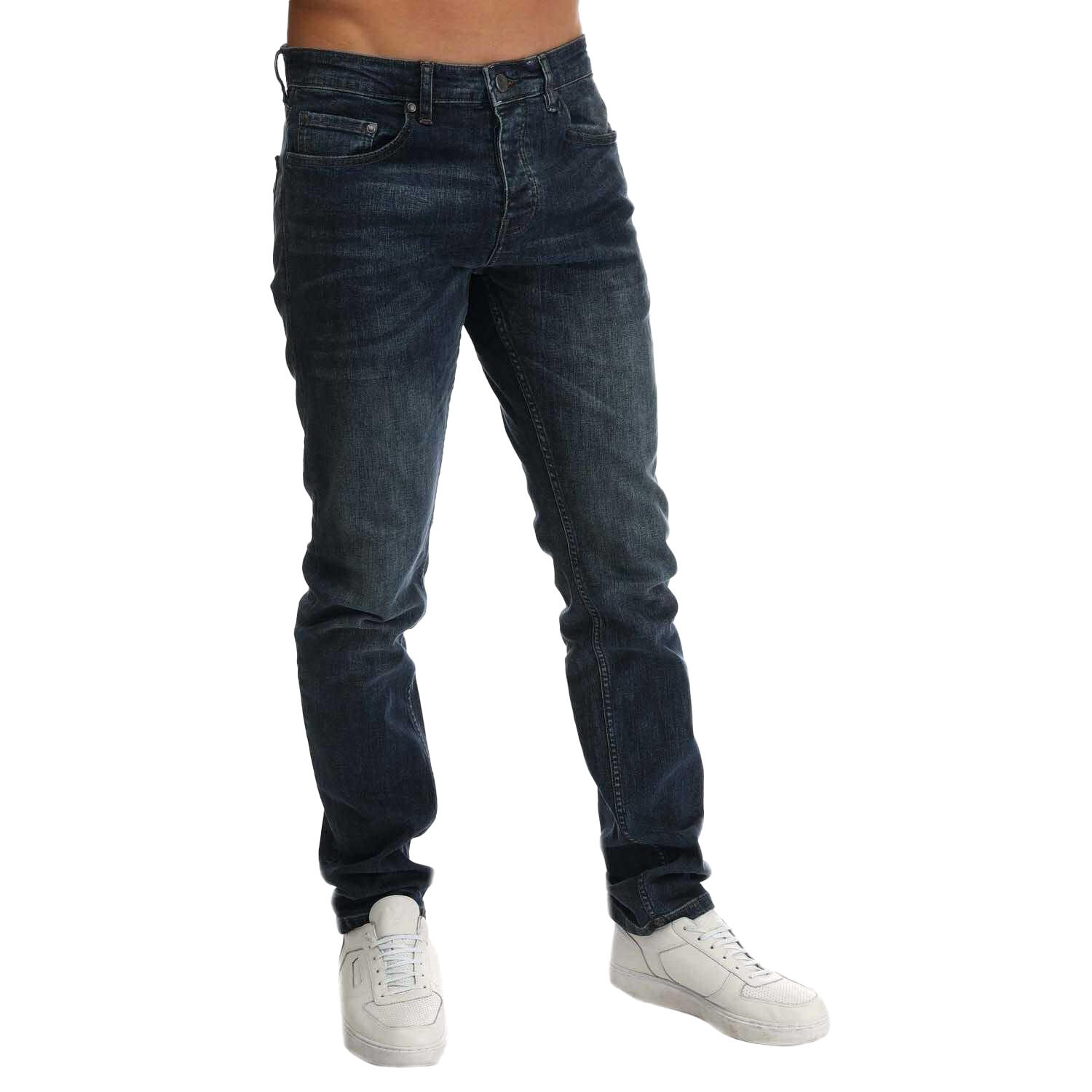 Weekend Offender Mens Leather Patch Tapered Jeans