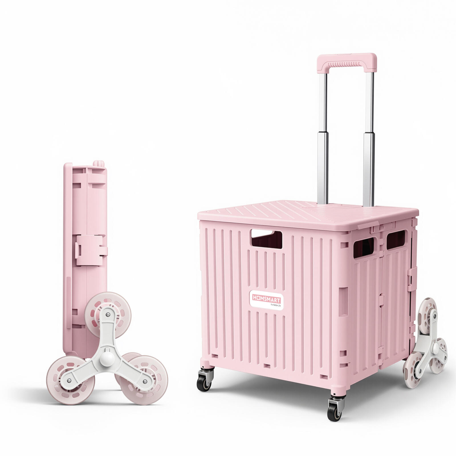 Viviendo 65L Foldable Camping Trolley Cart with Stair Climbing Wheels - Pink