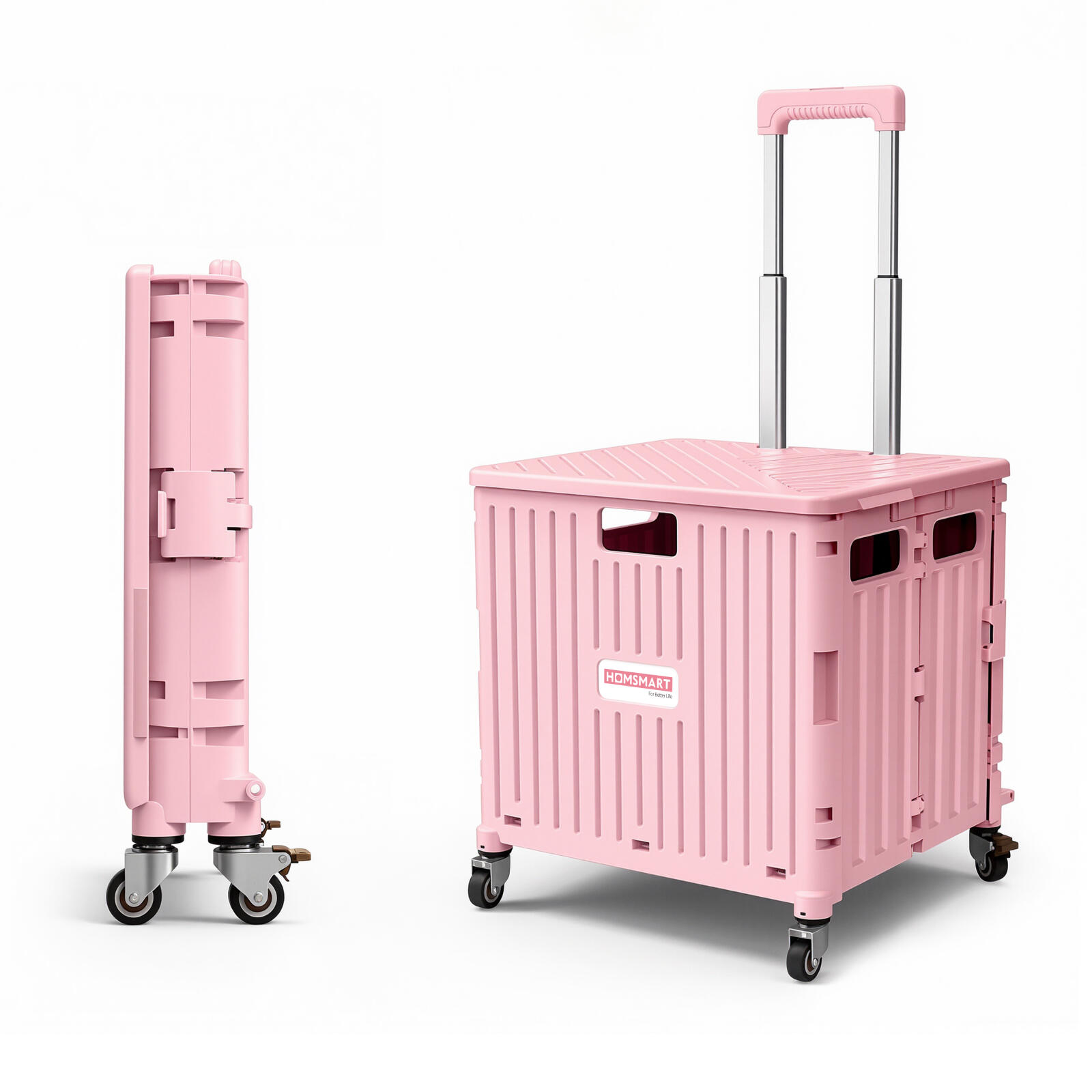 Viviendo 65L Foldable Camping Trolley Cart with Rolling Wheels - Pink