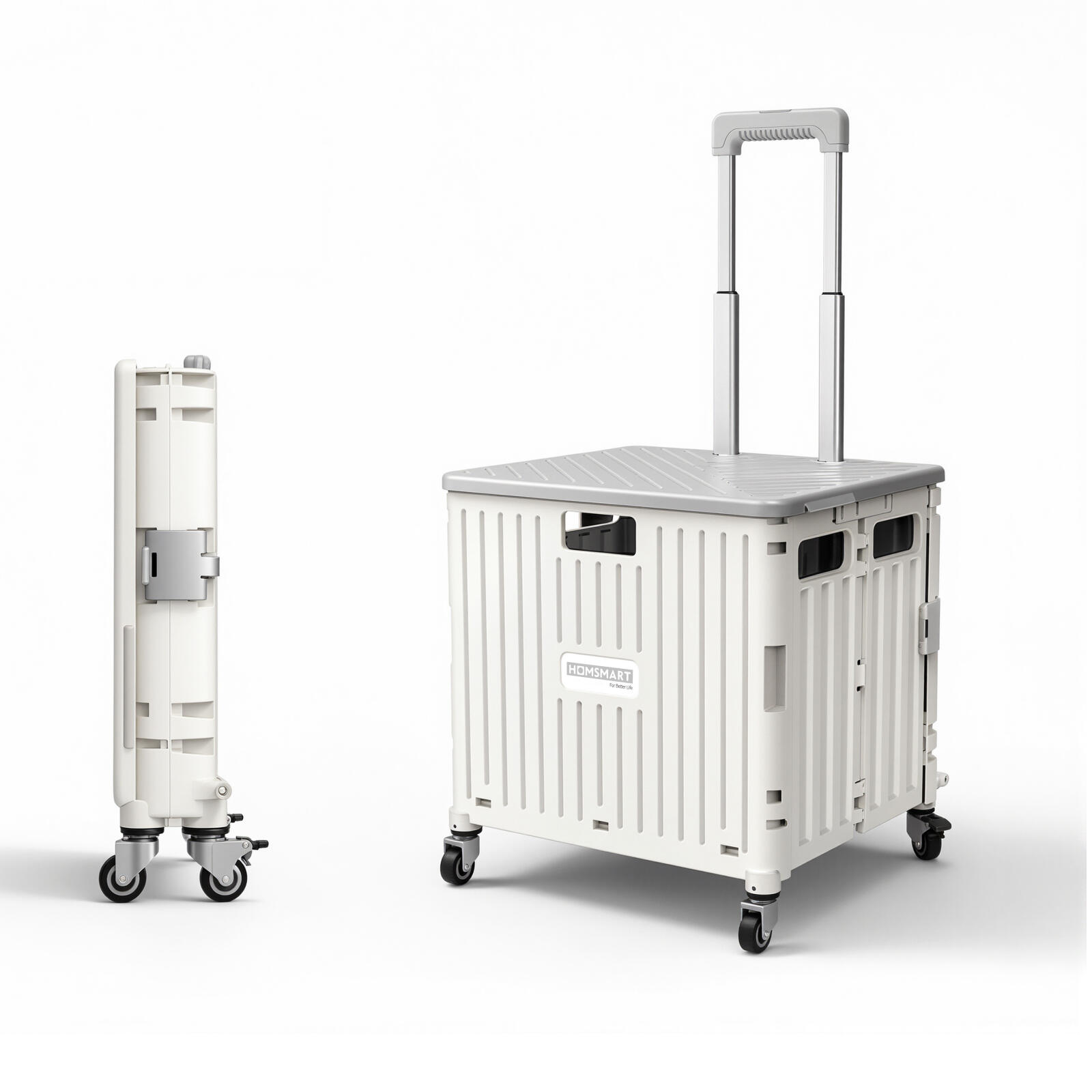 Viviendo 65L Foldable Camping Trolley Cart with Rolling Wheels - White