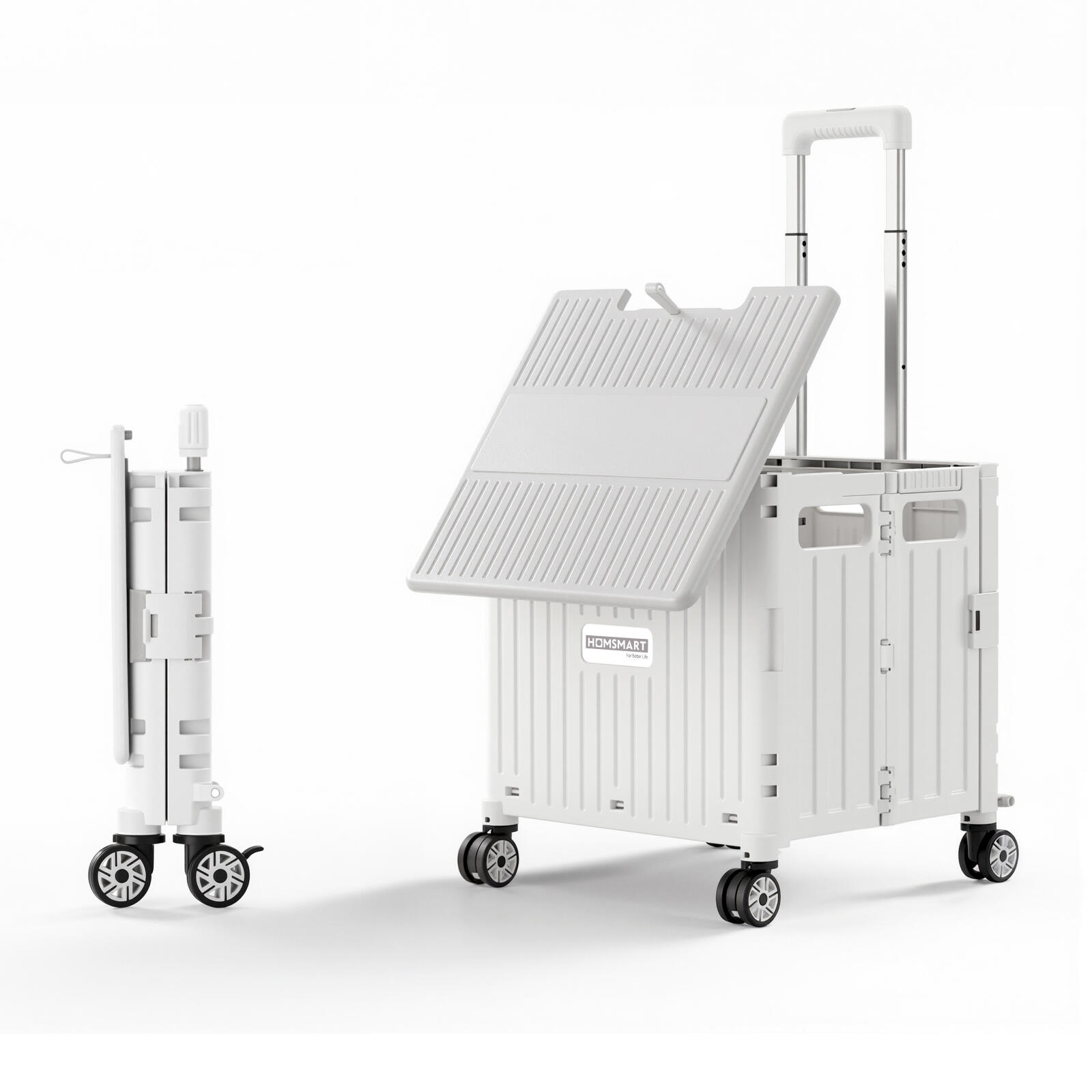 Viviendo 65L Foldable Camping Trolley Cart with Sliding Lid - White
