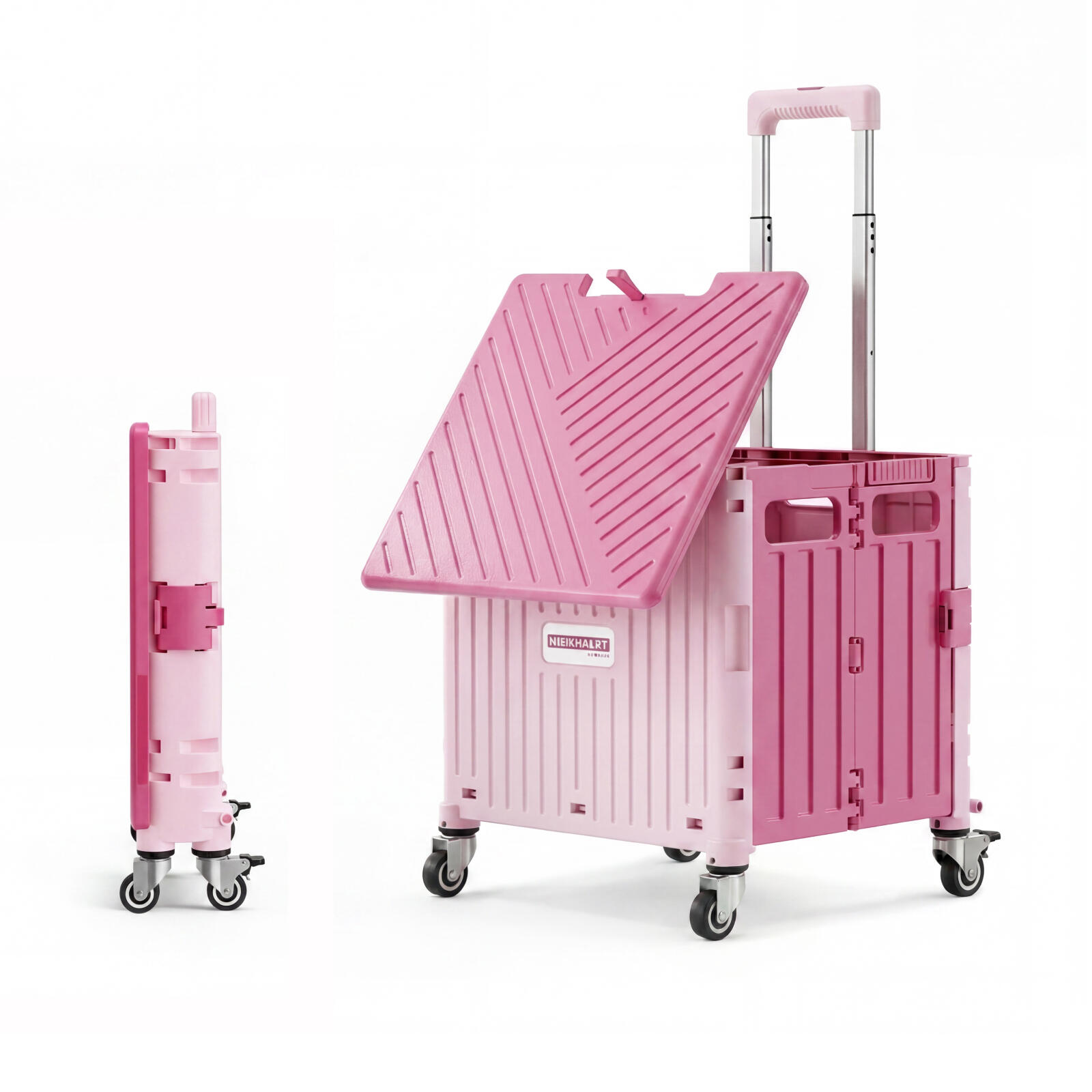 Viviendo 65L Foldable Camping Trolley Cart with Sliding Lid - Pink