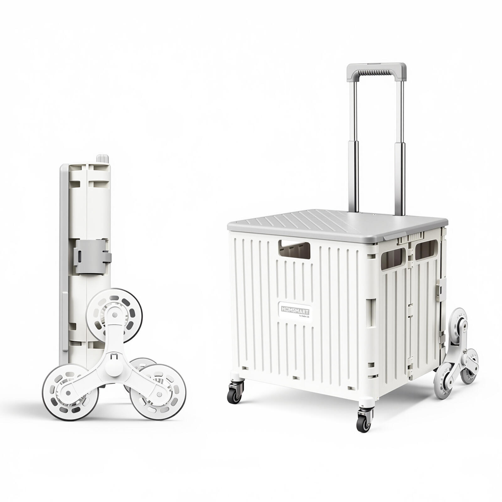 Viviendo 65L Foldable Camping Trolley Cart with Stair Climbing Wheels - White