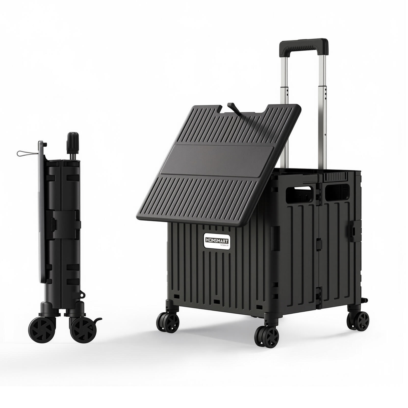 Viviendo 65L Foldable Camping Trolley Cart with Sliding Lid - Black