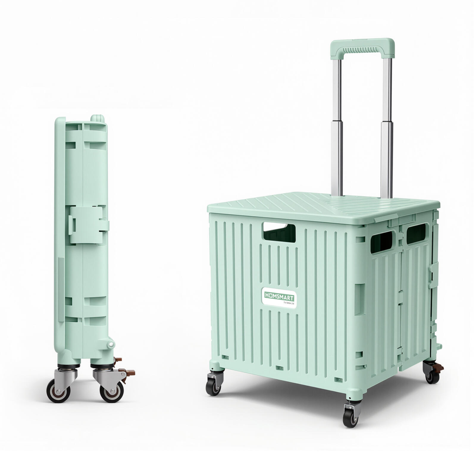 Viviendo 65L Foldable Camping Trolley Cart with Rolling Wheels - Green