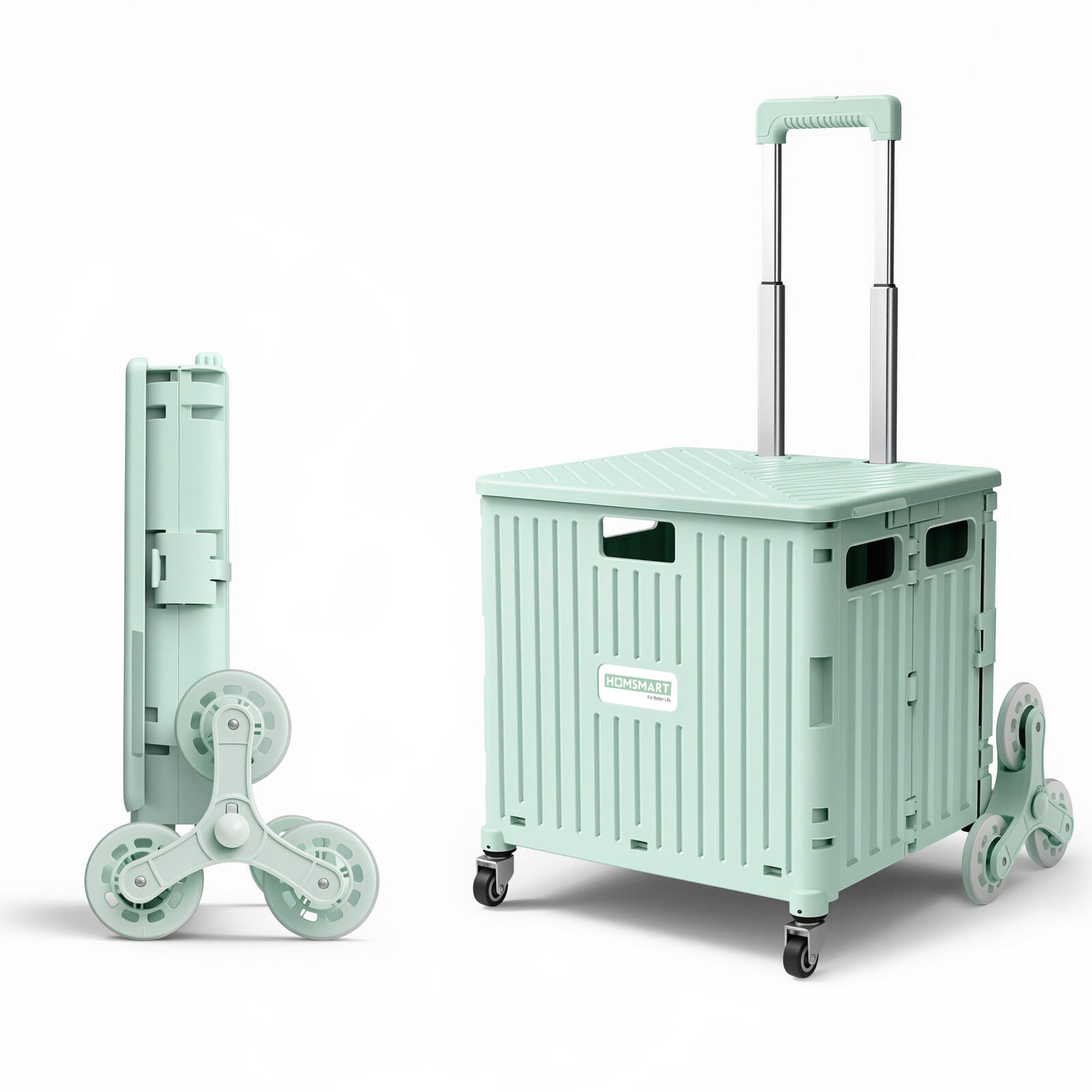 Viviendo 65L Foldable Camping Trolley Cart with Stair Climbing Wheels - Green