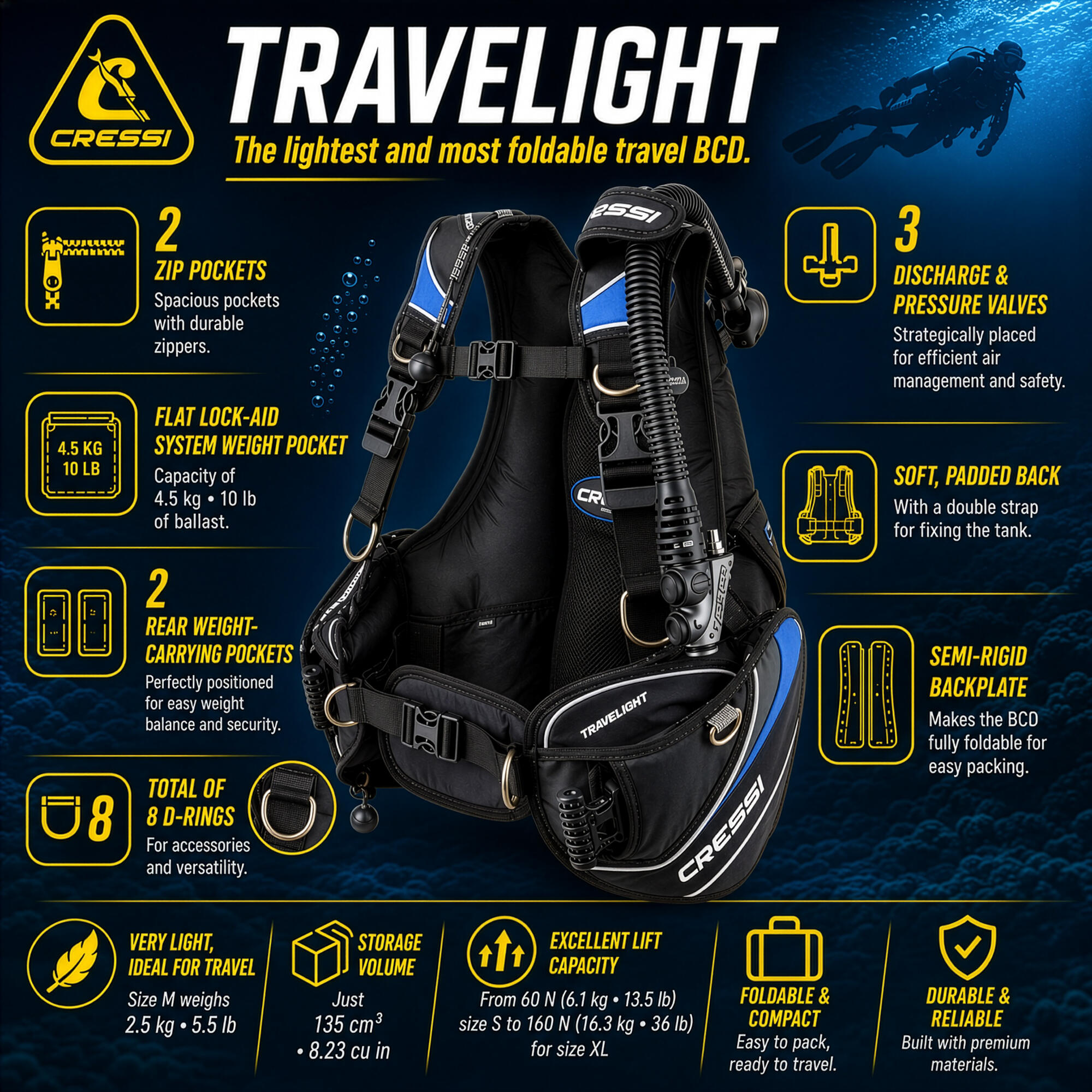 CRESSI Chaleco de buceo Travelight 2.0 - XS 4/5