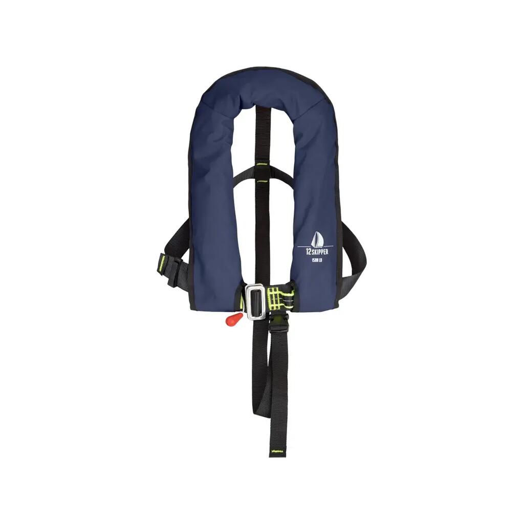 Children's automatic life jacket 150N ISO with harness, navy blue, 15-40kg