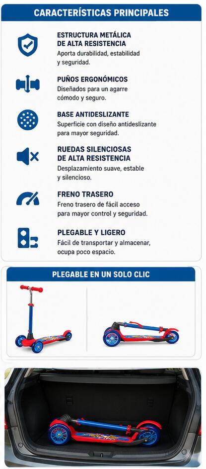 Patinete Infantil Paw Patrol para Niños 3 Ruedas Plegable +2 Años 6/7