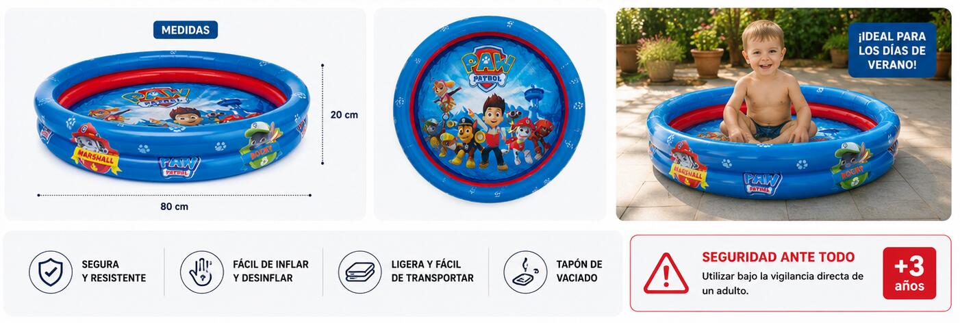 Piscina Hinchable Infantil Paw Patrol 80 cm PVC Resistente 3/3