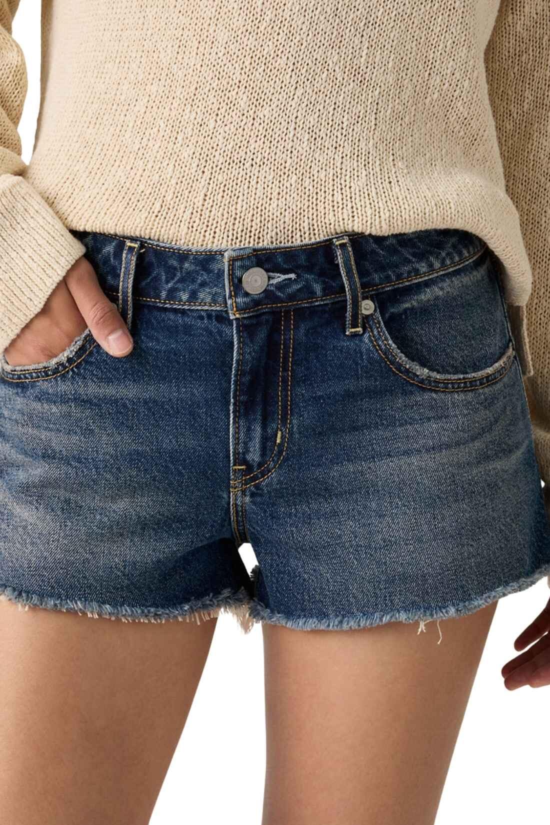 Bermuda voor dames – denim, lage taille, reguliere pasvorm, 5 zakken – Blauw 4/4