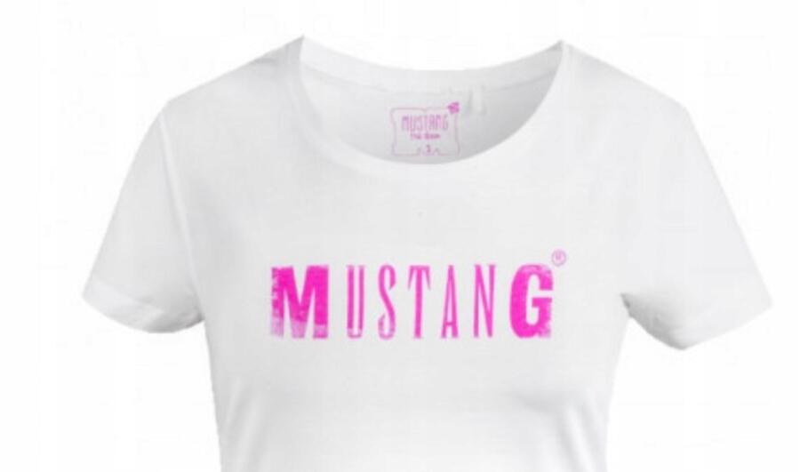 Koszulka Damska Mustang Sportowa Biała Bawełna Logo 3/4