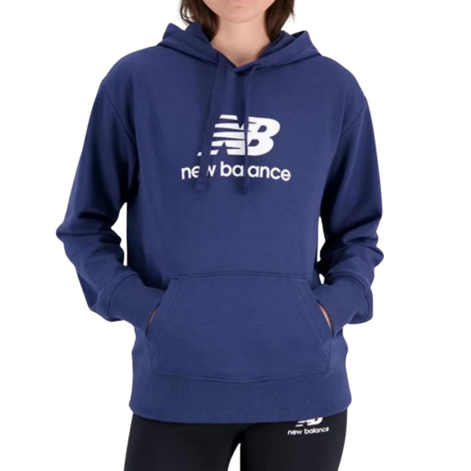 Bluza de damă New Balance Essentials Stacked Logo, tip hanorac, bleumarin