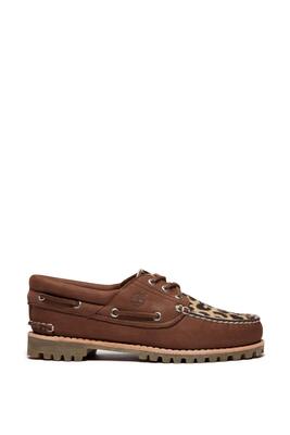 Schoenen - boot - dames - nubuckleer met dierprint - bruin