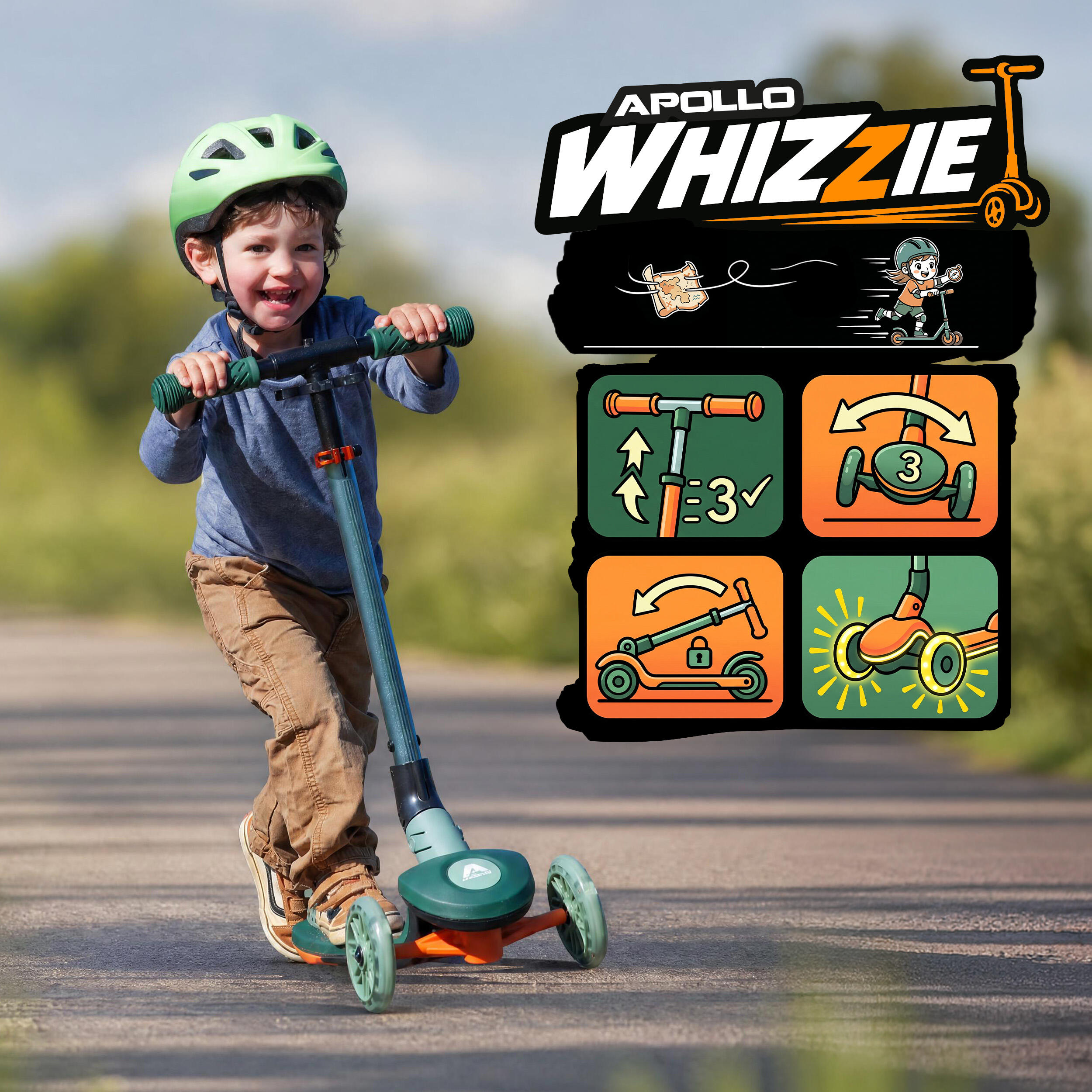 Apollo Whizzie Monopattino LED Bambini, 3 Ruote Regolabile in Altezza 5/5