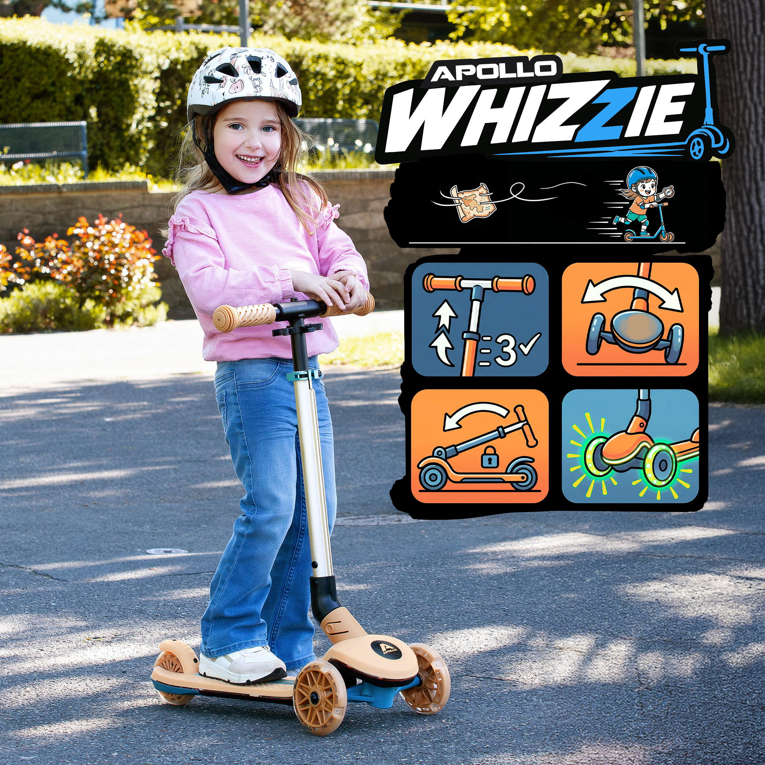 Apollo Whizzie Monopattino LED Bambini, 3 Ruote Regolabile in Altezza 5/5