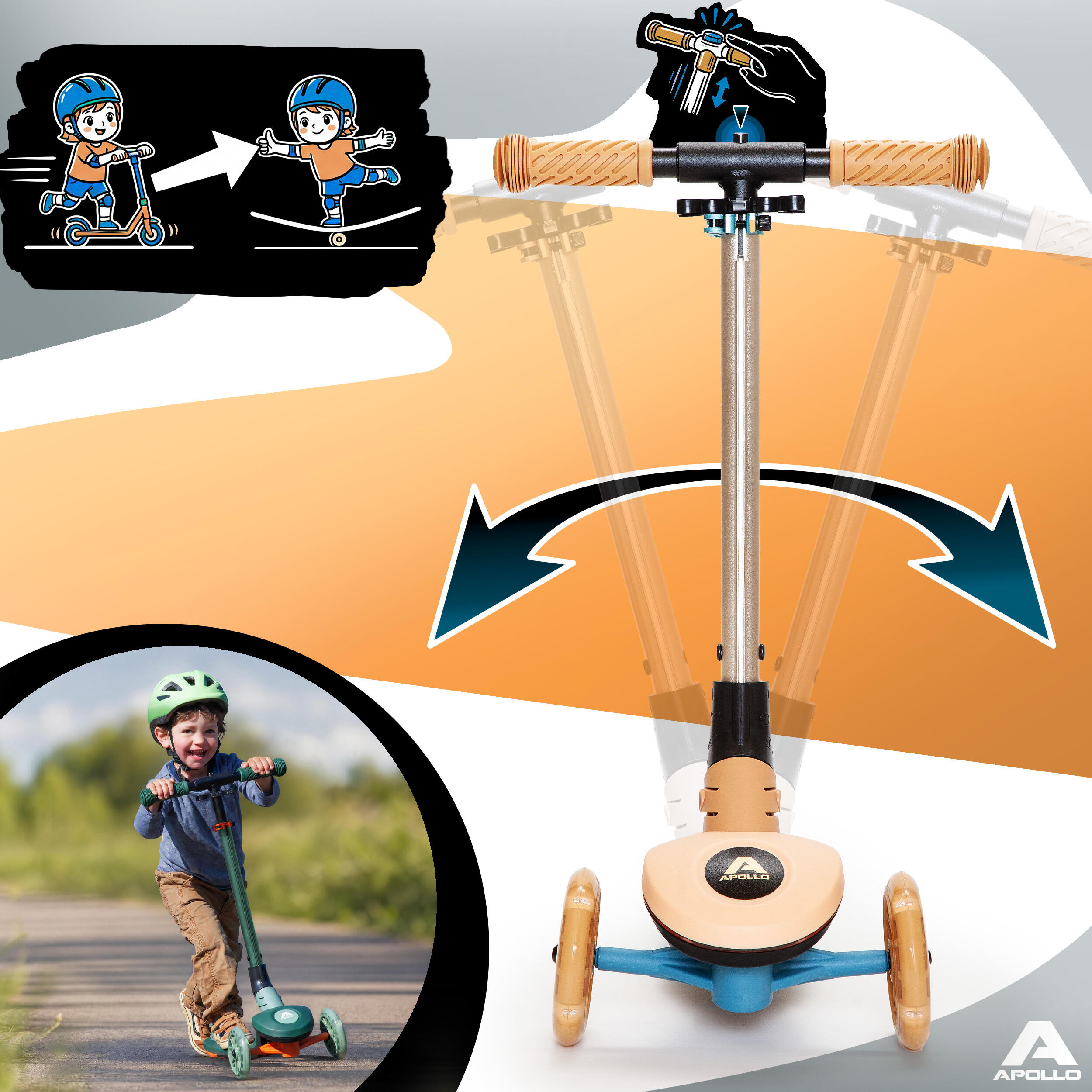 Apollo Whizzie Monopattino LED Bambini, 3 Ruote Regolabile in Altezza 2/5
