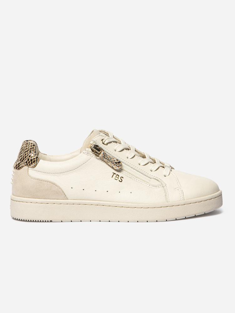Baskets - femme - zippées, cuir - vinisia - blanc/écru 5/5