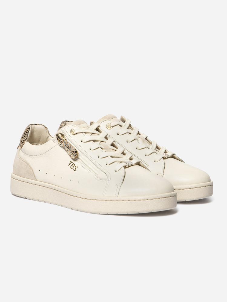 Baskets - femme - zippées, cuir - vinisia - blanc/écru 4/5