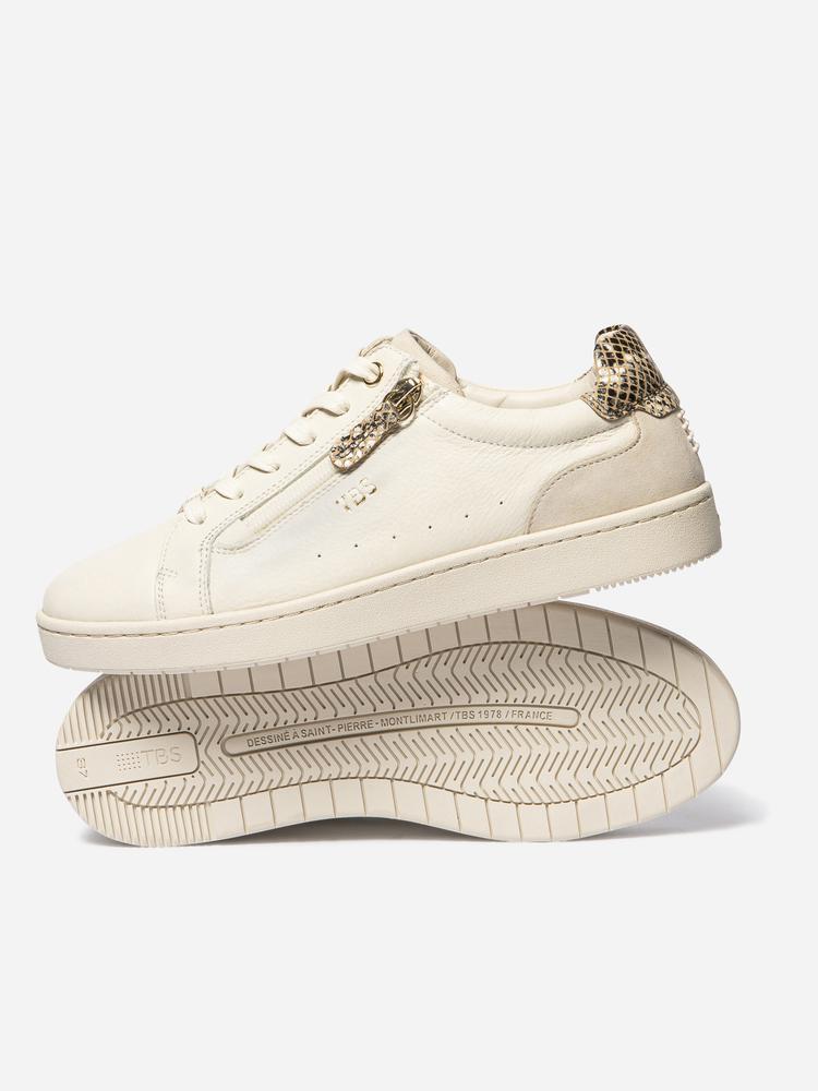 Baskets - femme - zippées, cuir - vinisia - blanc/écru 2/5