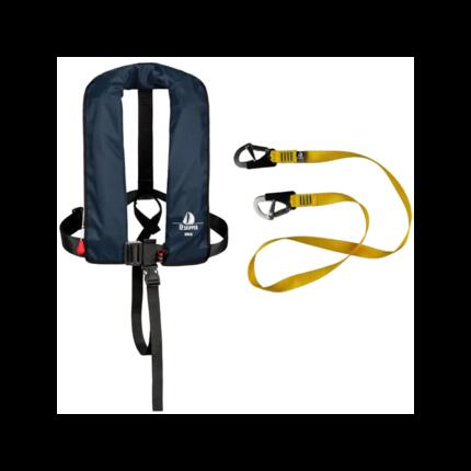 Set: Automatik-Rettungsweste 165N ISO Harness, stahlblau inkl. Lifeline