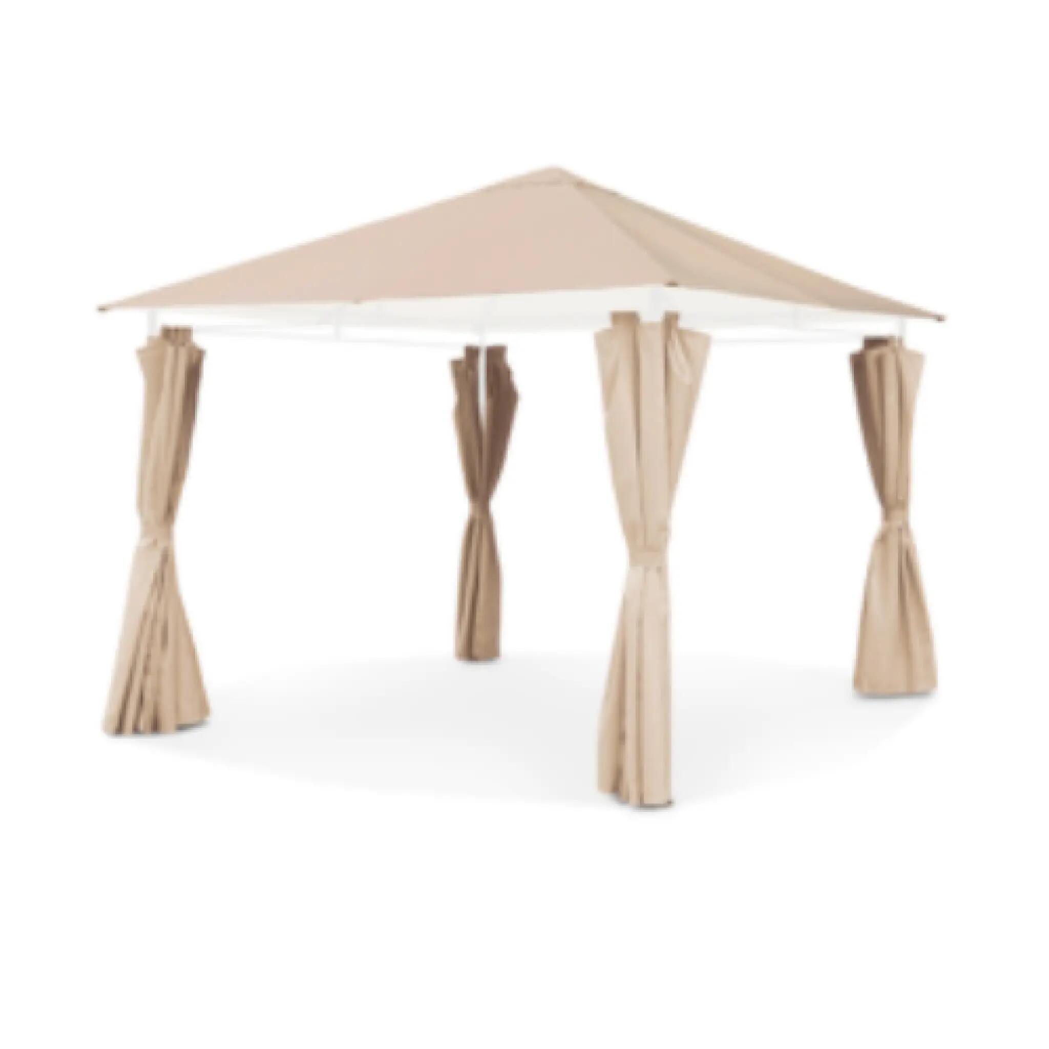 Ensemble complet toile de toit et rideaux beige pour tonnelle 3x3 m Elusa 4/5