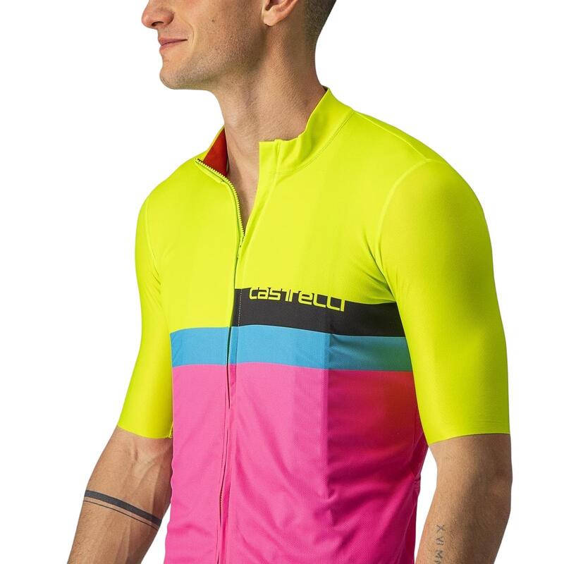 Tricou ciclism maneca scurta A Blocco - galben fluo magenta albastru