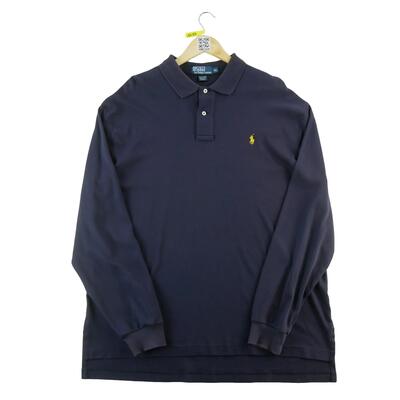 Tweedehands - polo lange mouwen heren polo ralph lauren blauw - goede staat