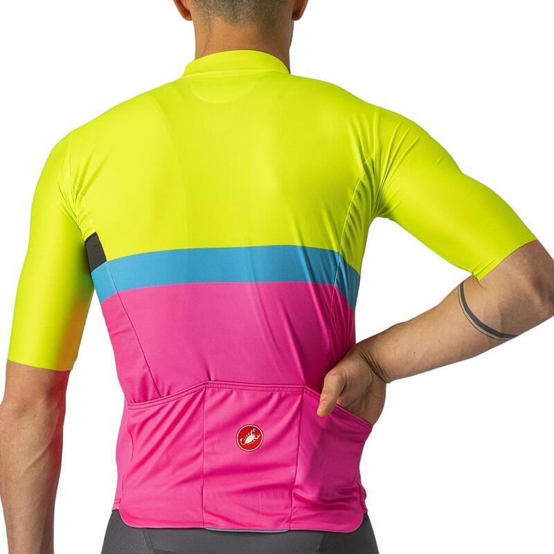 Tricou ciclism maneca scurta A Blocco - galben fluo magenta albastru