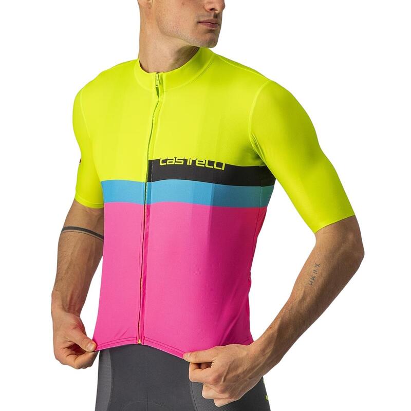 Tricou ciclism maneca scurta A Blocco - galben fluo magenta albastru