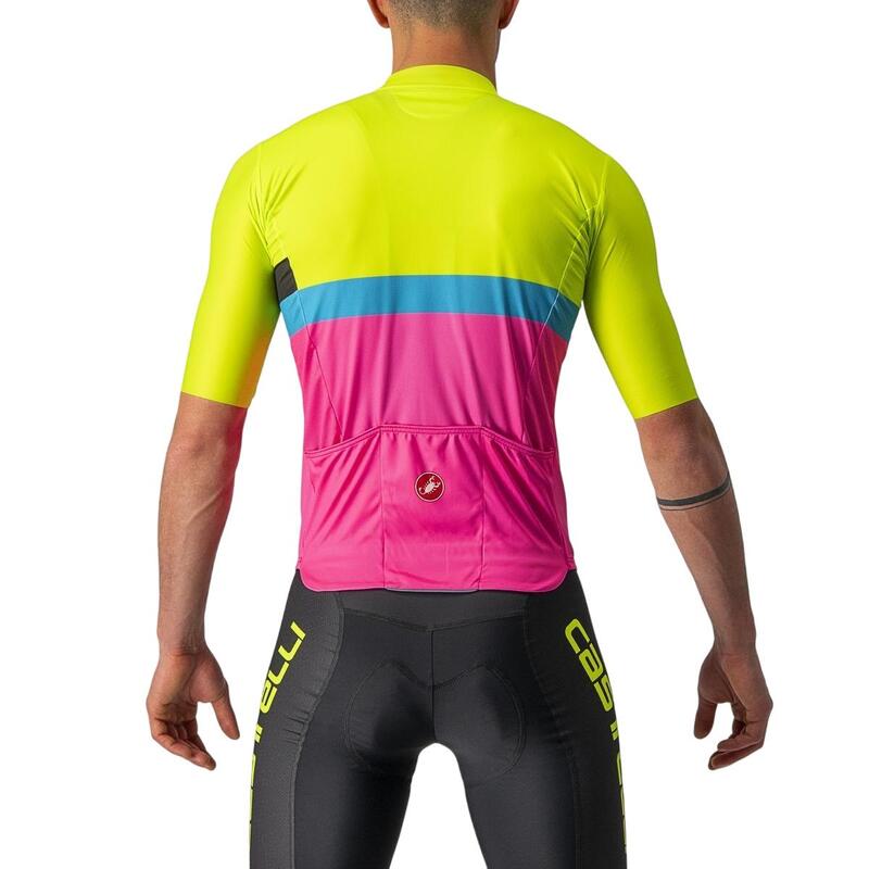 Tricou ciclism maneca scurta A Blocco - galben fluo magenta albastru