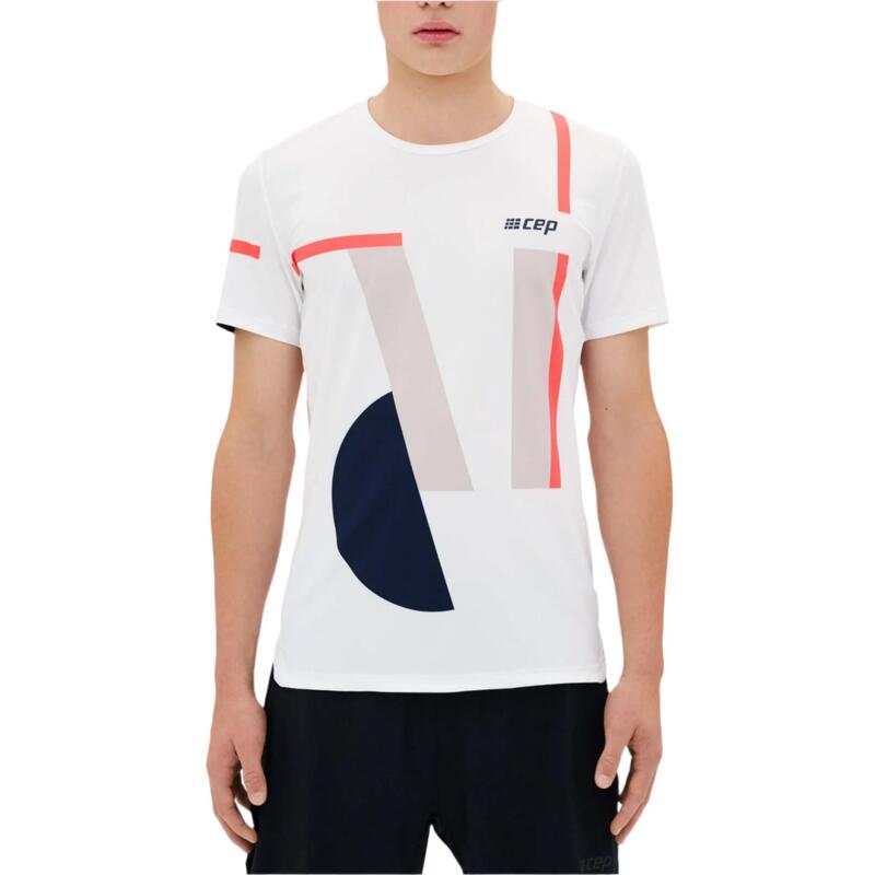 Tricou tehnic - the run shirt round neck short sleeve v5 - white | geometrics