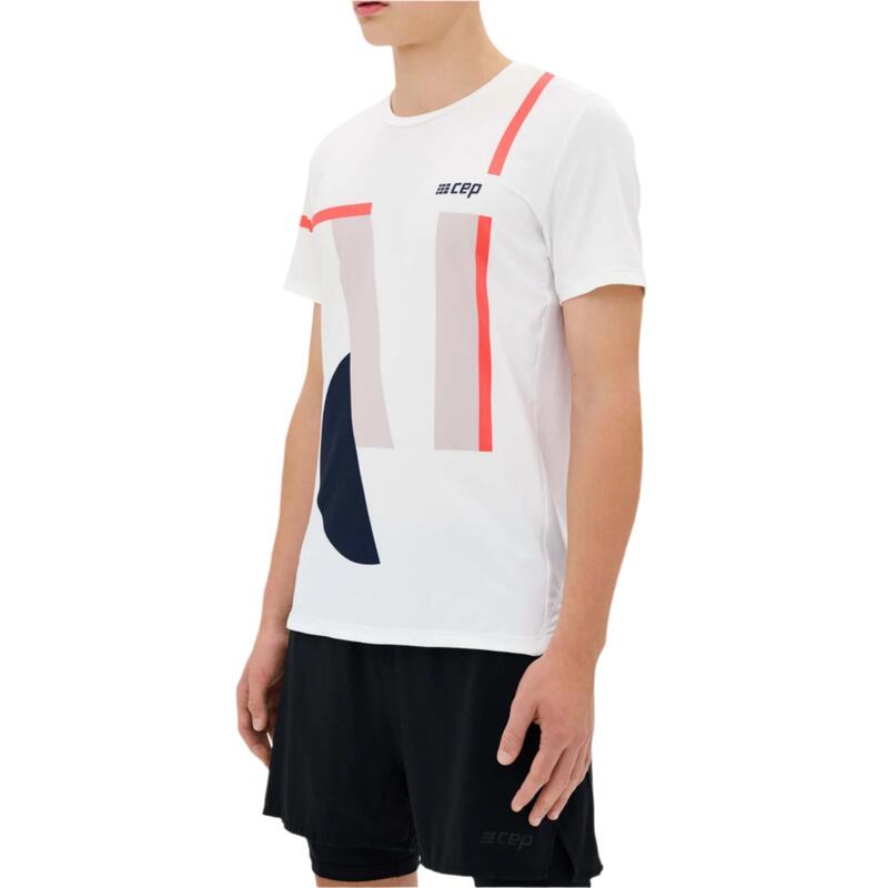 Tricou tehnic - the run shirt round neck short sleeve v5 - white | geometrics