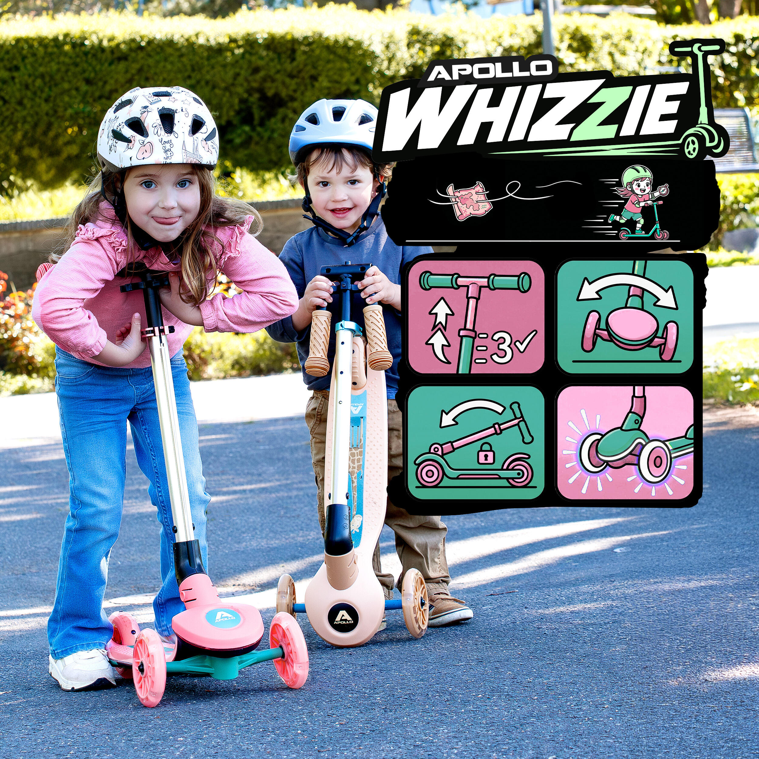 Apollo Whizzie Trottinette LED Enfant, 3 Roues Réglable en Hauteur 5/5