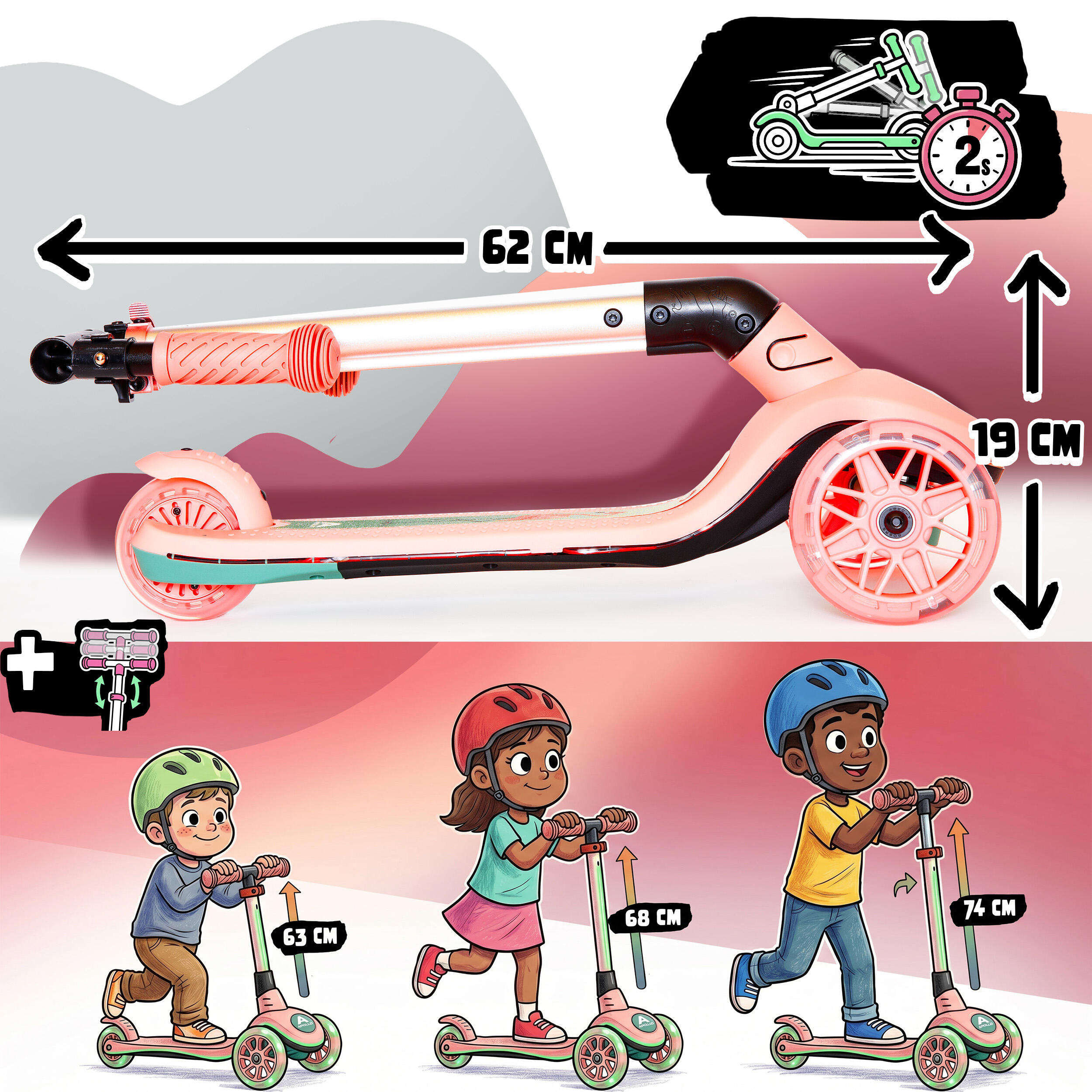 Apollo Whizzie Trottinette LED Enfant, 3 Roues Réglable en Hauteur 4/5