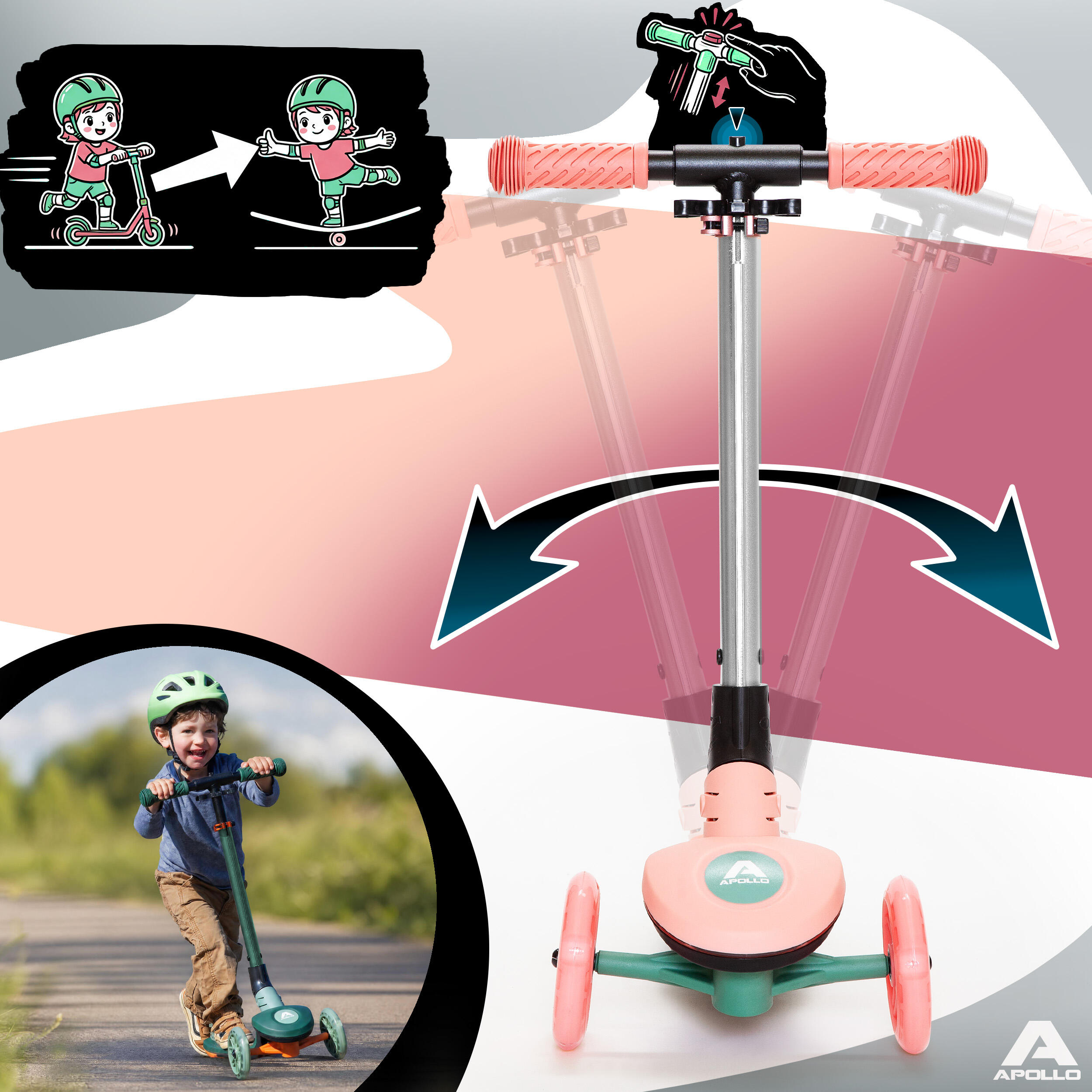 Apollo Whizzie Trottinette LED Enfant, 3 Roues Réglable en Hauteur 2/5