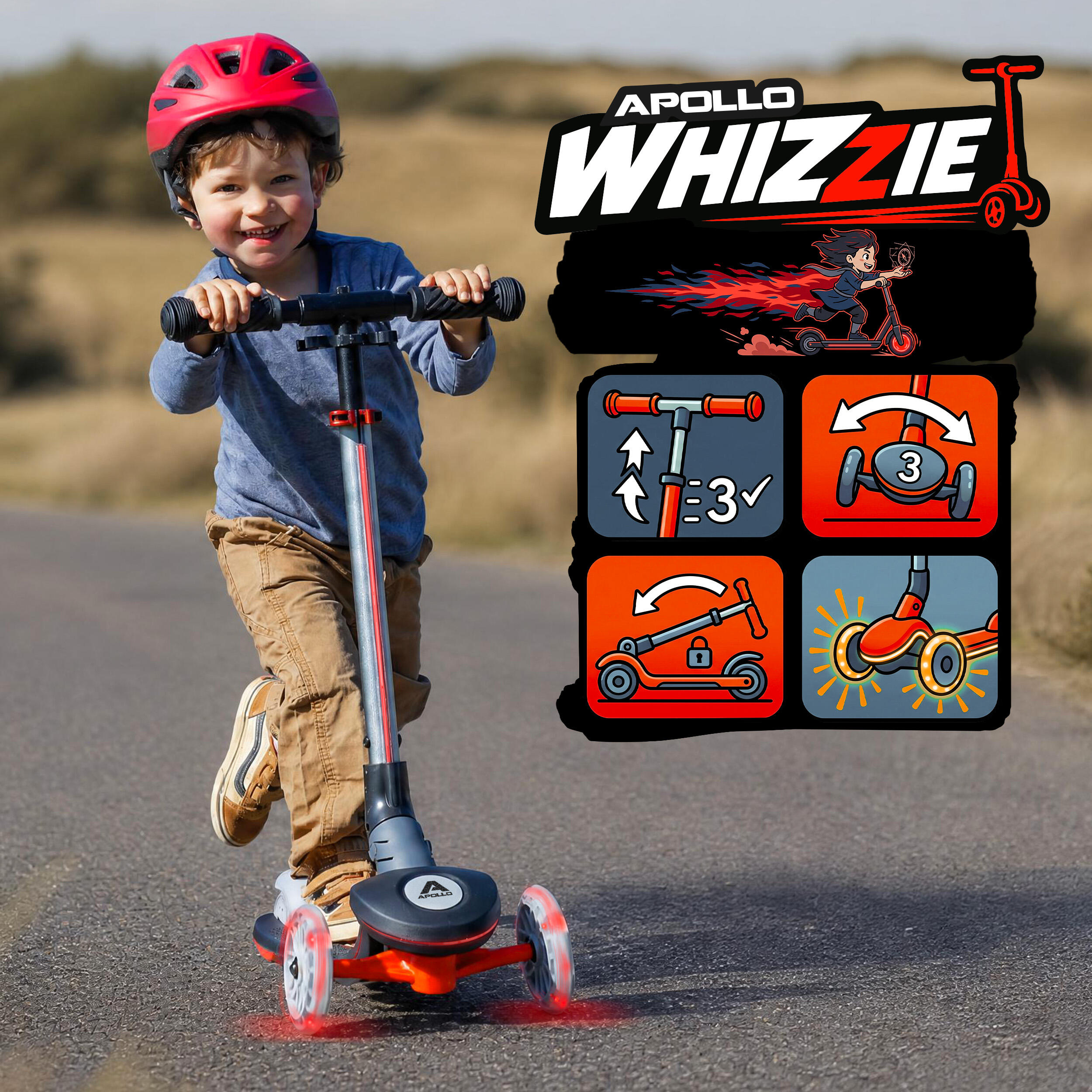 Apollo Whizzie Monopattino LED Bambini, 3 Ruote Regolabile in Altezza 5/5