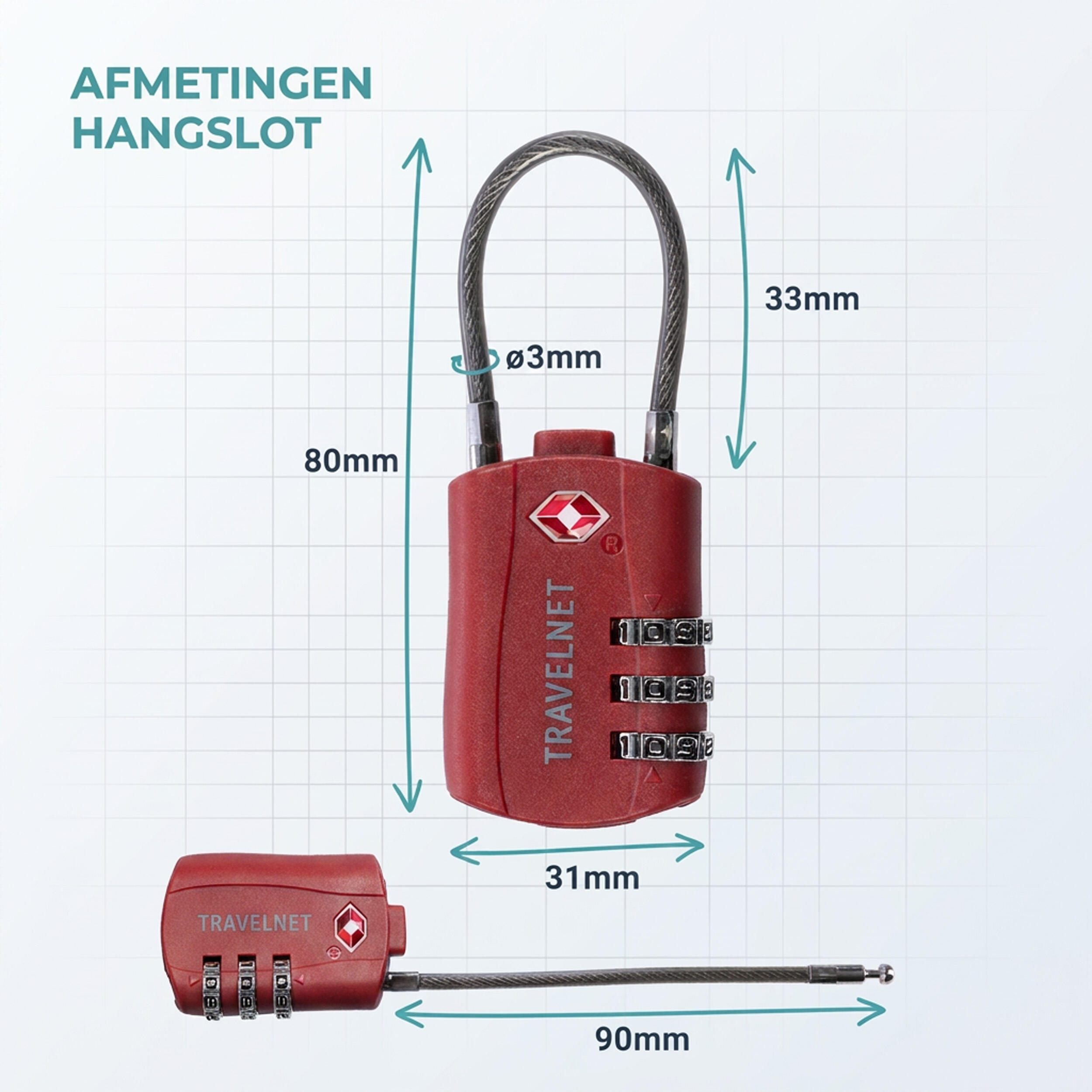 Travelnet Lucchetto da viaggio TSA con combinazione Set da 4 5/7