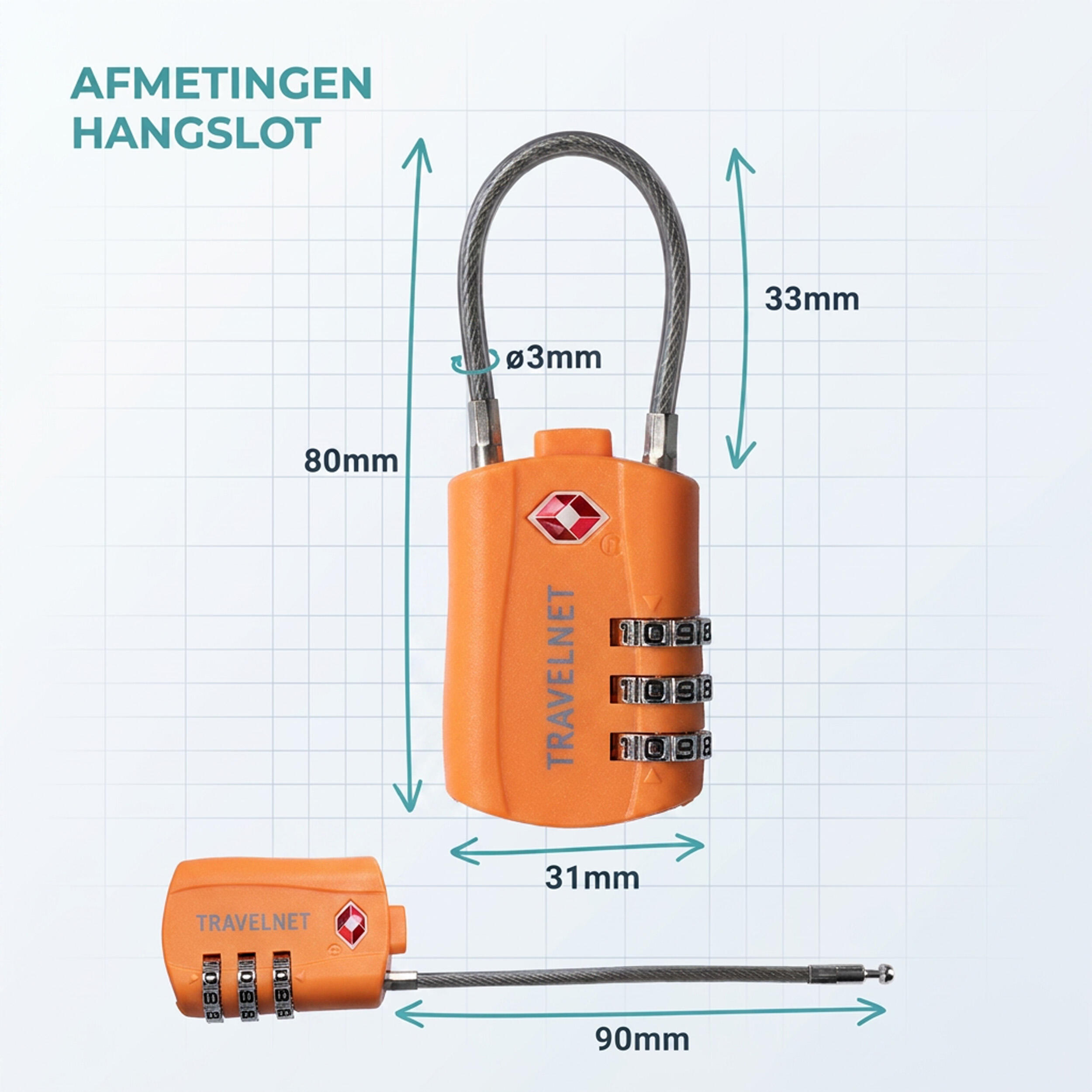 Travelnet Lucchetto da viaggio TSA con combinazione Set da 2 4/7
