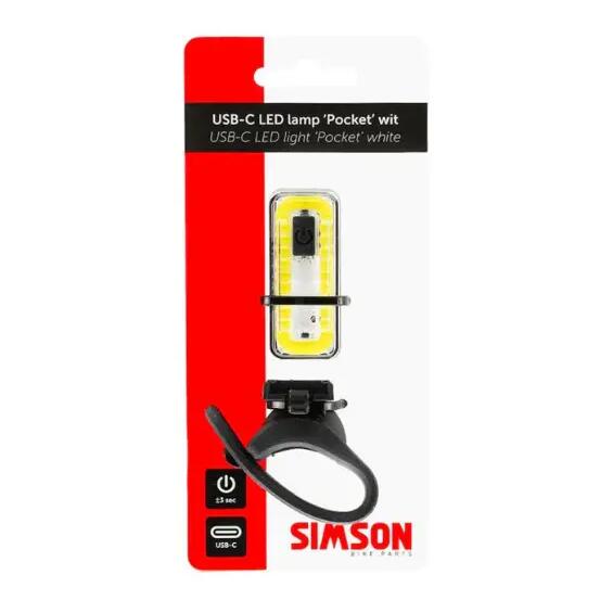 Simson Pocket USB‑C Rechargeable LED Bike Light — White.