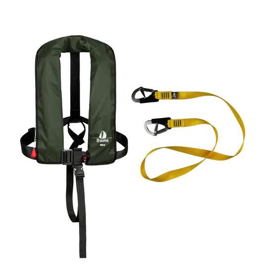 Set: Automatik-Rettungsweste 165N ISO Harness, stahlblau inkl. Lifeline