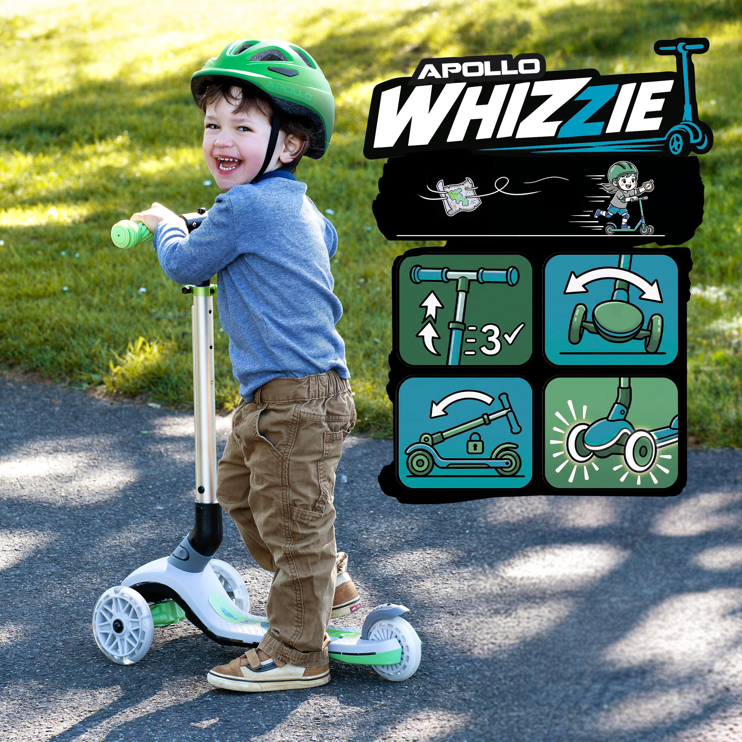Apollo Whizzie Monopattino LED Bambini, 3 Ruote Regolabile in Altezza 5/5
