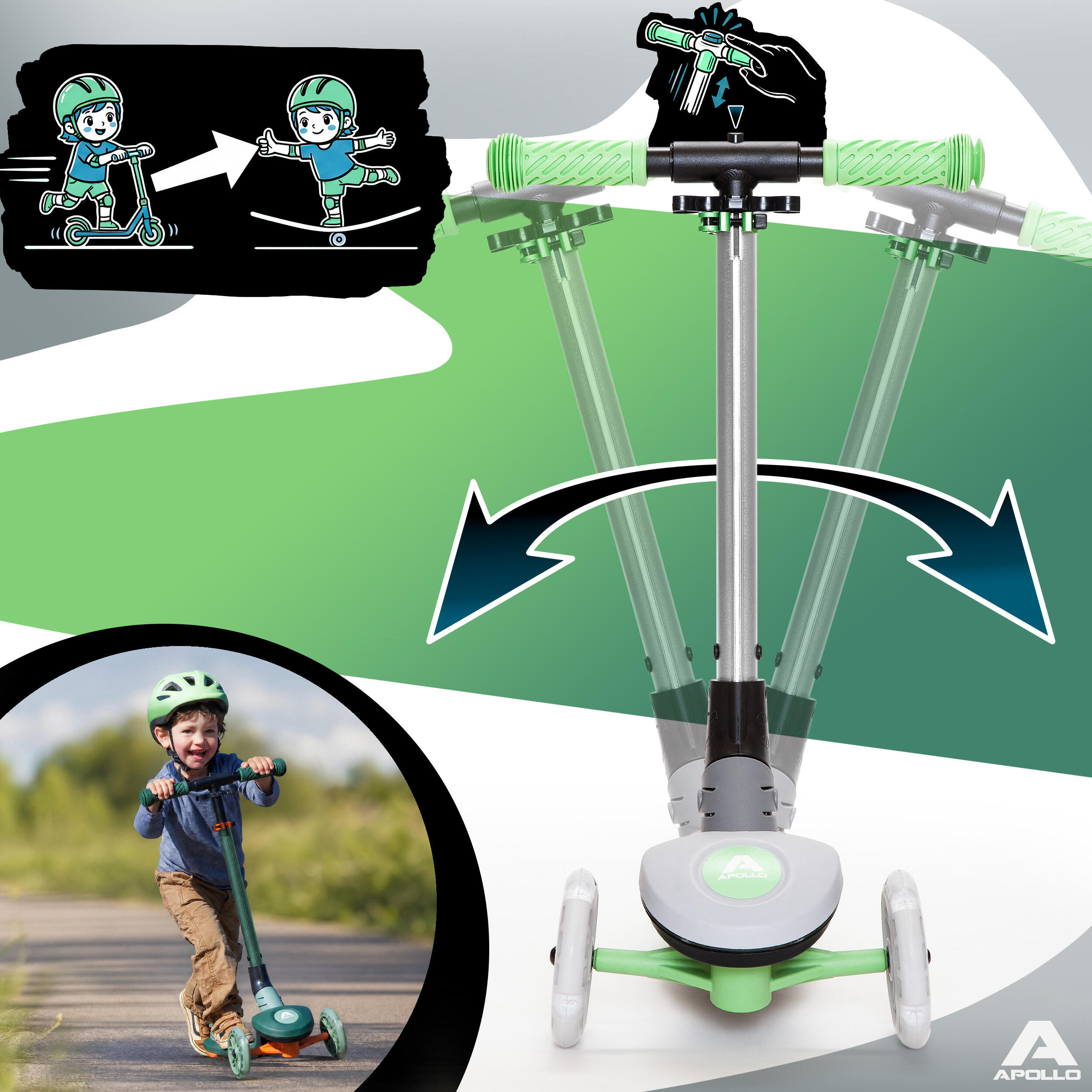 Apollo Whizzie Monopattino LED Bambini, 3 Ruote Regolabile in Altezza 2/5
