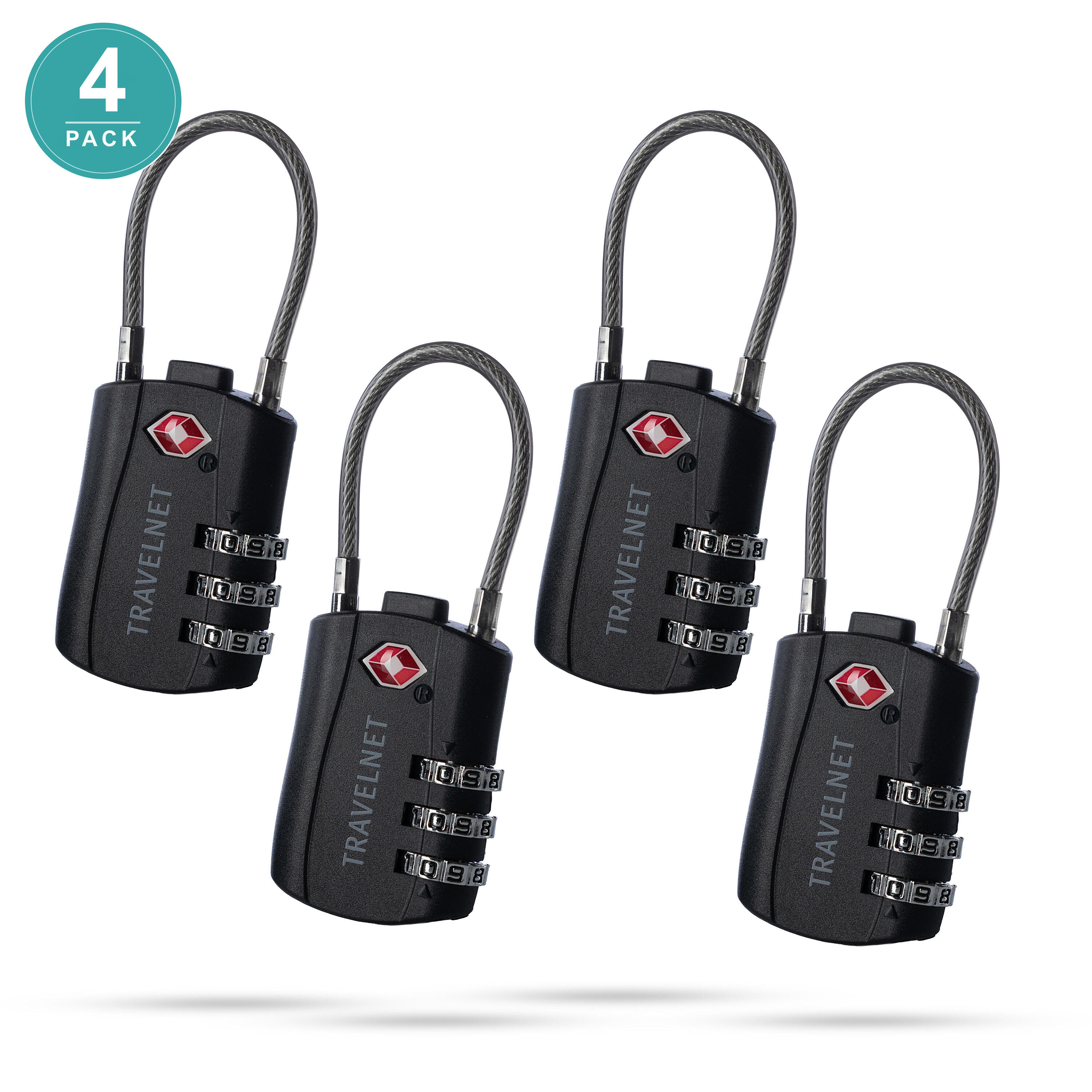Travelnet Lucchetto da viaggio TSA con combinazione Set da 4 1/7