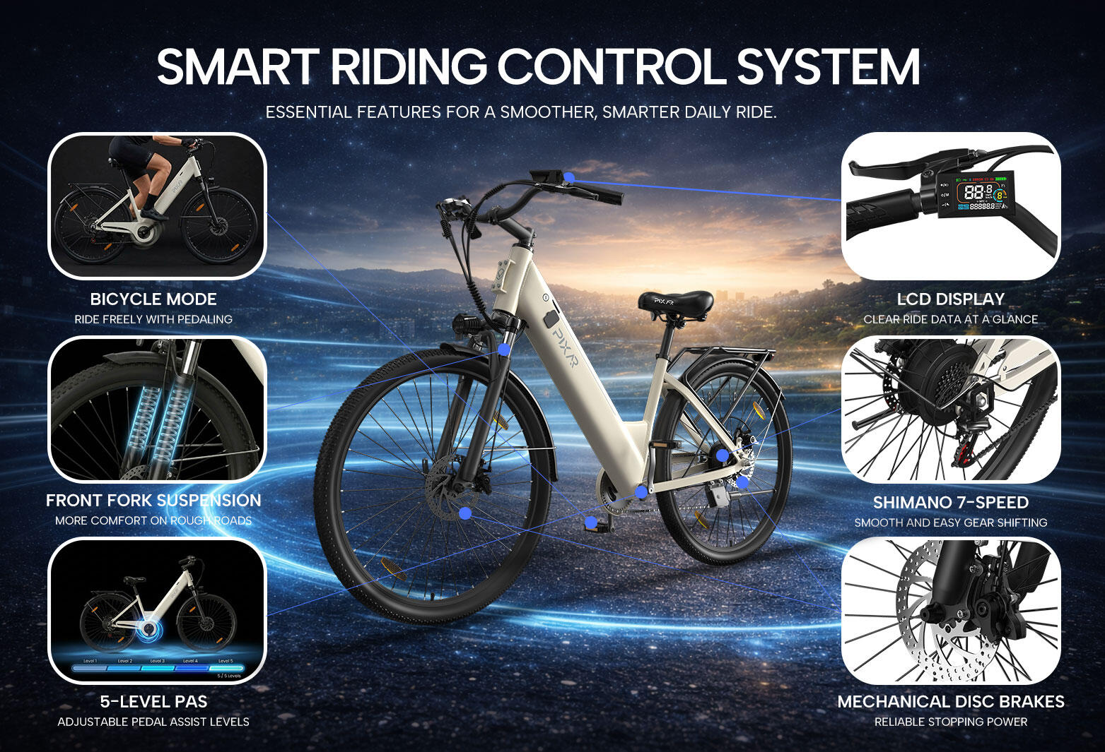 Bicicletta elettrica da città PIXAR C1, batteria rimovibile da 36 V 13 Ah 4/7