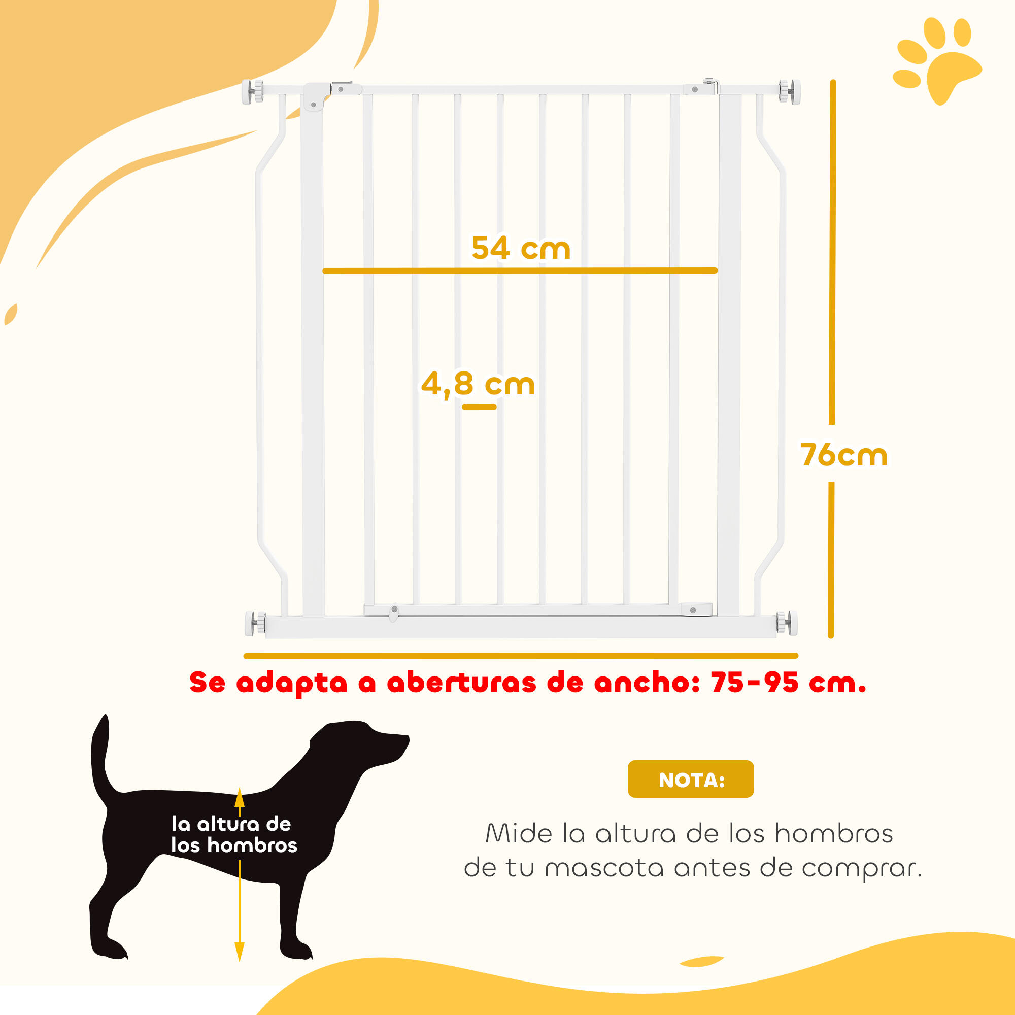 Barrera de Seguridad PawHut 85x1.5x76 cm Blanco 3/5