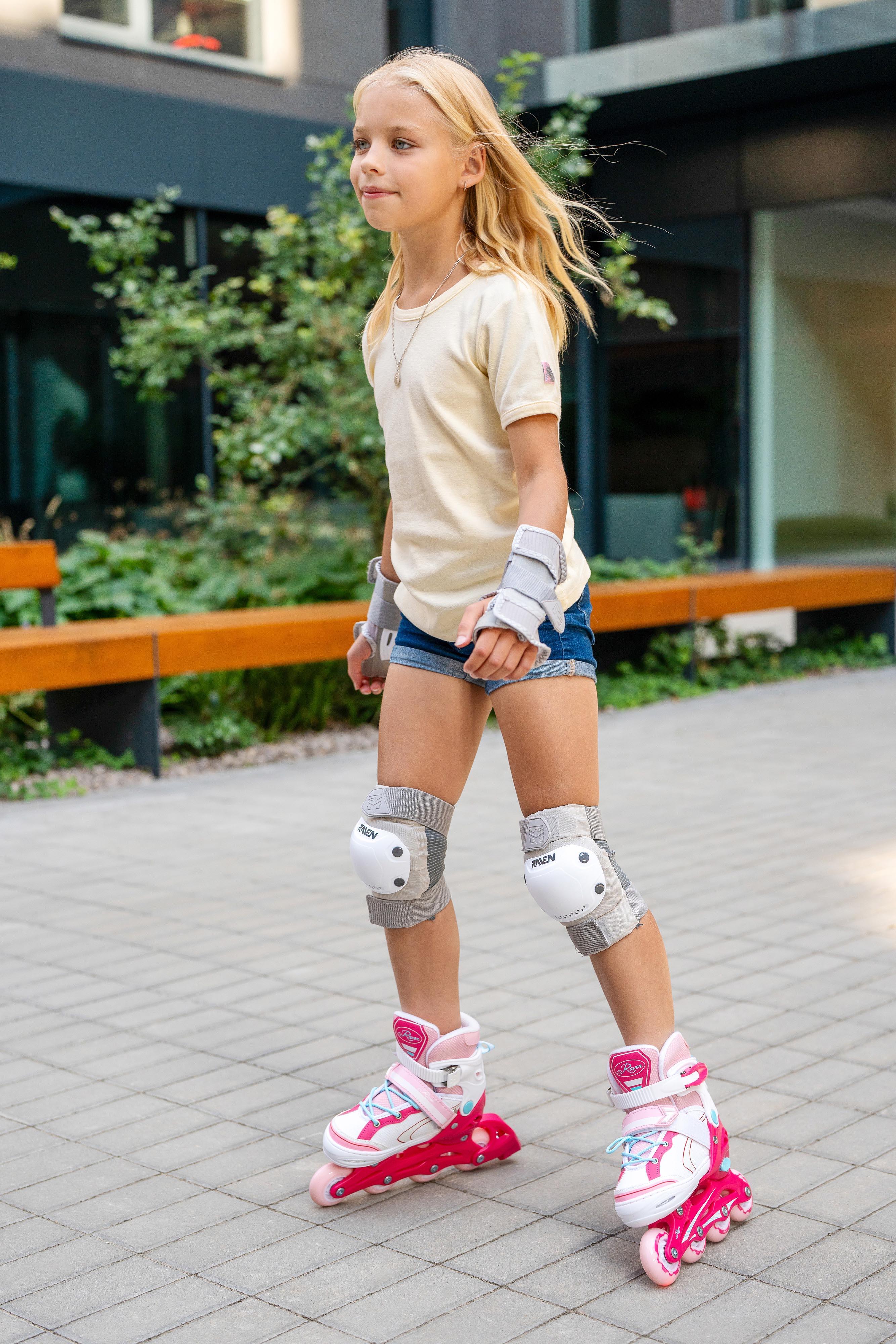 Verstellbare Rollschuhe Lia Rosa/Weiß Leuchtende LED-Räder 4/7